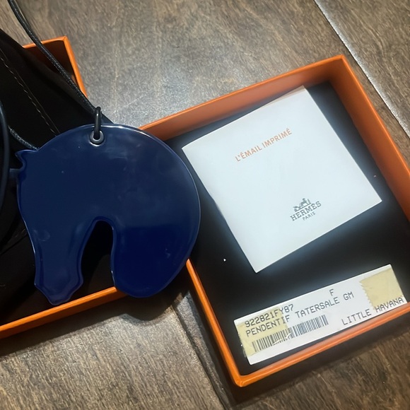 Hermes Tattersall Little Havana Striped Horse Steel. Enamel Pendant Necklace - Picture 3 of 7